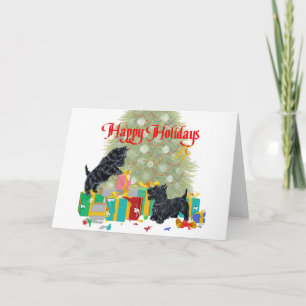 Scotties sortieren die Weihnachtsgeschenke Feiertagskarte