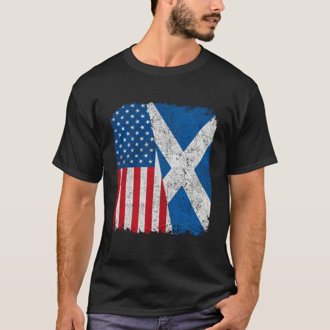 Scottish American Flag Half USA Scotland Root Prou T-Shirt (Vorderseite)