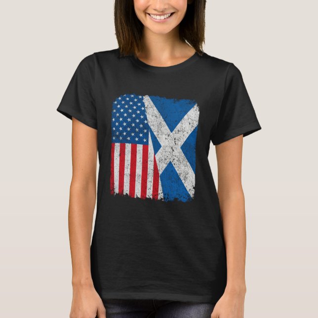 Scottish American Flag Half USA Scotland Root Prou T-Shirt (Vorderseite)