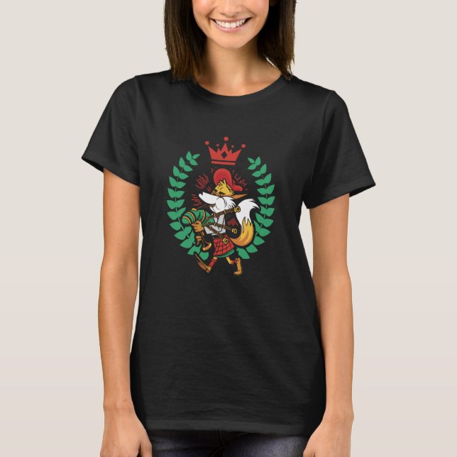 scottish Bagpipe fox with Heartbeat Bagpipe T-Shirt (Vorderseite)