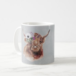 Scottish Brown Highland Cow Blume Personalisiert Kaffeetasse