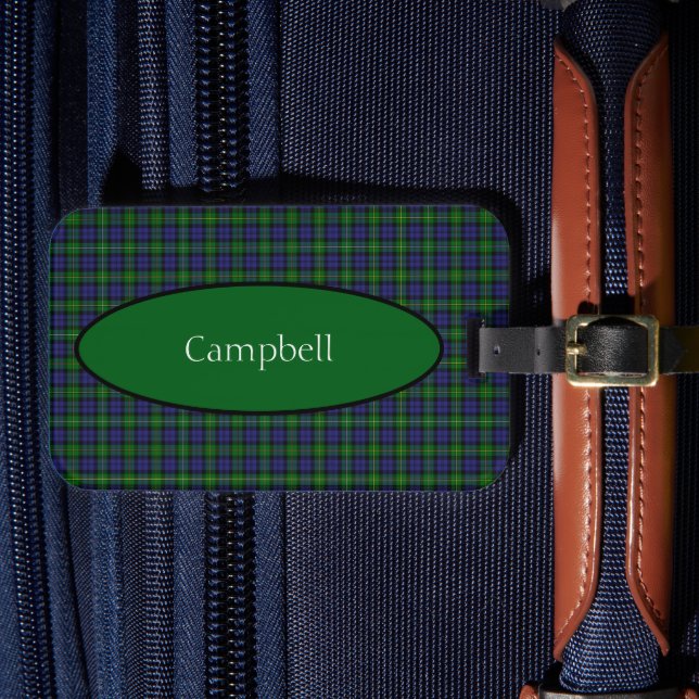 Scottish Campbell Family Tartan Personalisiert Gepäckanhänger (Vorderseite Insitu 4)