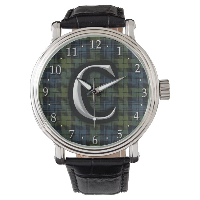 Scottish Campbell Letter C Monogram Tartan Armbanduhr (Vorderseite)
