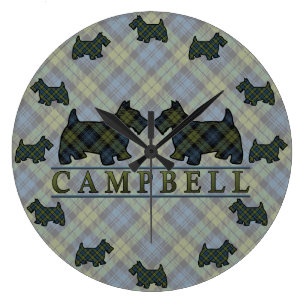 Scottish Campbell Tartan Scottie Hunde Clock Große Wanduhr