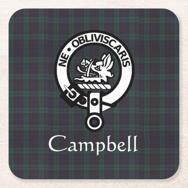 Scottish Campbell Wappen Abzeichen & Tartan Rechteckiger Pappuntersetzer (Vorderseite)