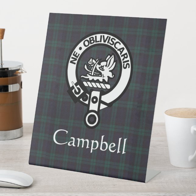 Scottish Campbell Wappen Abzeichen & Tartan Sockelschild (In Situ)