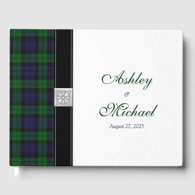 Scottish Celtic Black Watch Tartan Wedding Gästebuch (Vorderseite)