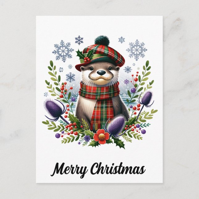 Scottish Christmas Otter Christmas mit Thistle Postkarte (Vorderseite)