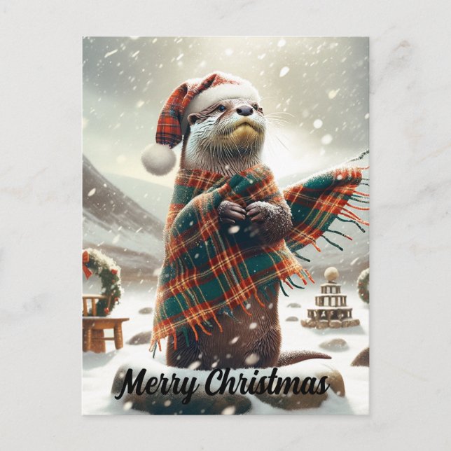 Scottish Christmas Otter Christmas Postkarte (Vorderseite)