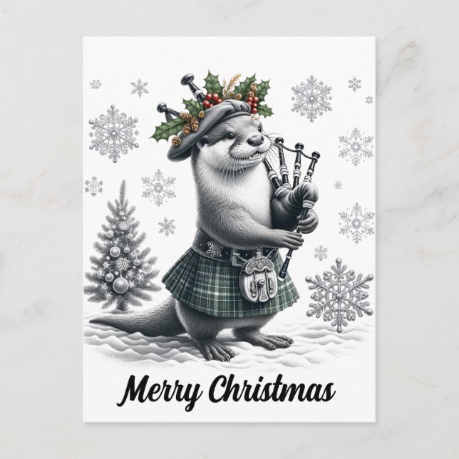 Scottish Christmas Otter Christmas Postkarte (Vorderseite)