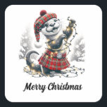Scottish Christmas Otter Christmas Quadratischer Aufkleber<br><div class="desc">AI erzeugte Kunst eines bezaubernden schottischen Weihnachtsotters</div>