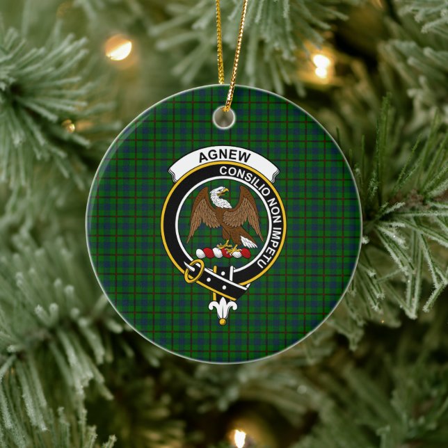 Scottish Clan Agnew Hunting Tartan and Wappen Keramik Ornament (Baum)