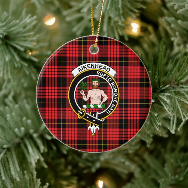 Scottish Clan Aikenhead Tartan und Wappen Keramik Ornament (Baum)