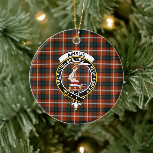 Scottish Clan Ainslie Tartan und Wappen Keramik Ornament (Baum)