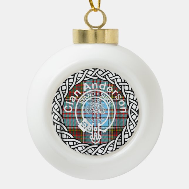 Scottish Clan Anderson Tartan und Wappen Keramik Kugel-Ornament (Vorderseite)