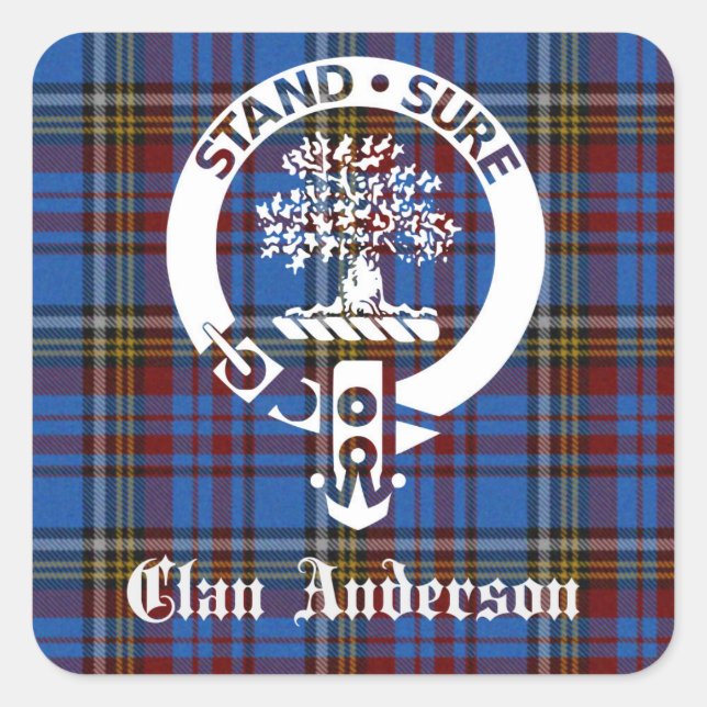 Scottish Clan Anderson Wappen & Tartan Quadratischer Aufkleber (Vorderseite)