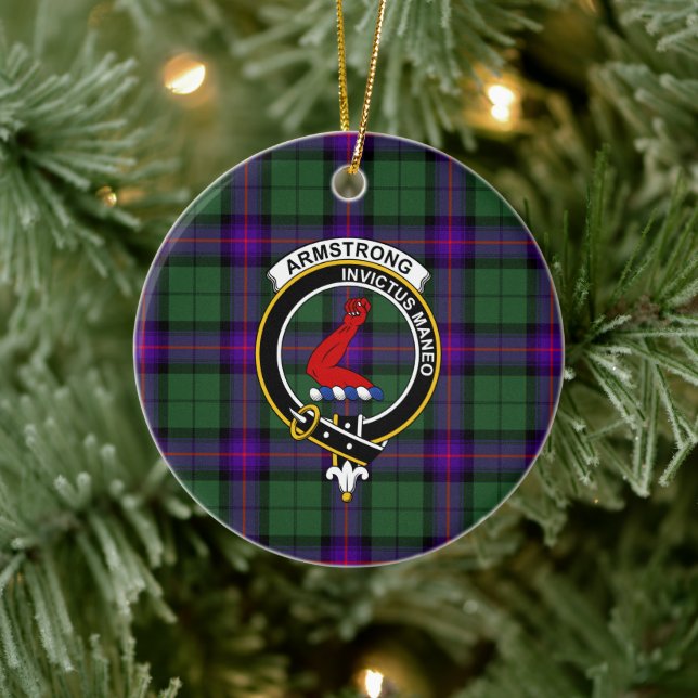 Scottish Clan Armstrong Modernes Tartan und Wappen Keramik Ornament (Baum)