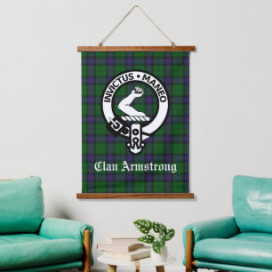 Scottish Clan Armstrong Wappen Abzeichen und Tarta Wandteppich Mit Holzrahmen