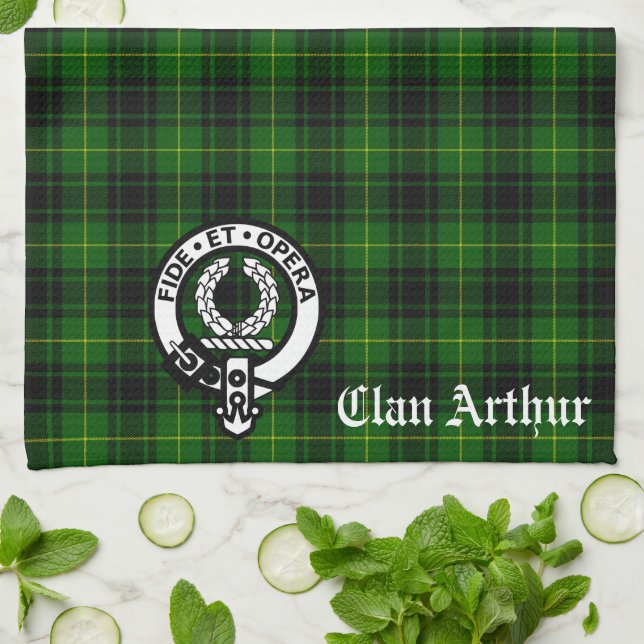 Scottish Clan Arthur / MacArthur Wappen & Tartan Geschirrtuch (Gefaltet)