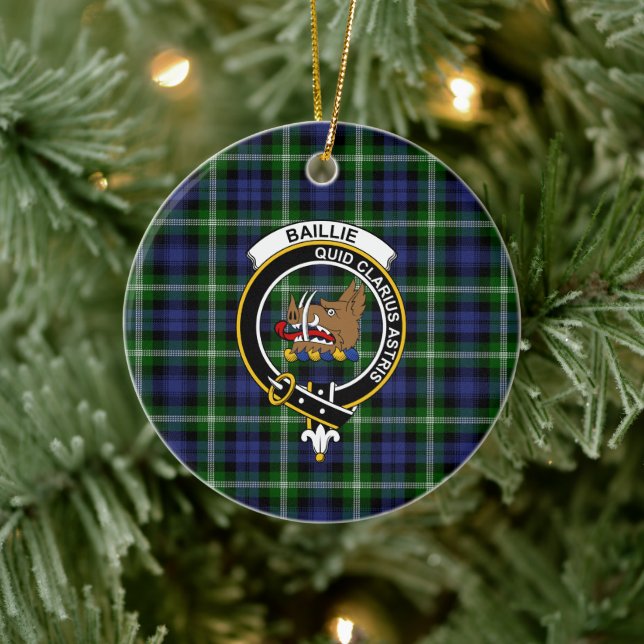 Scottish Clan Baillie Modern Tartan und Wappen Keramik Ornament (Baum)