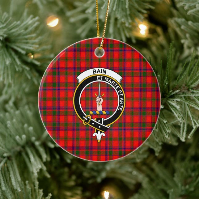 Scottish Clan Bain Tartan und Wappen Keramik Ornament (Baum)