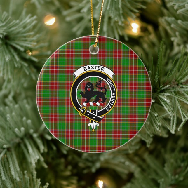 Scottish Clan Baxter Modern Tartan und Wappen Keramik Ornament (Baum)