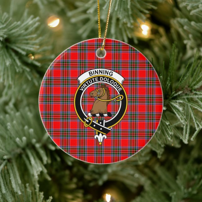 Scottish Clan Binning Tartan und Wappen Keramik Ornament (Baum)