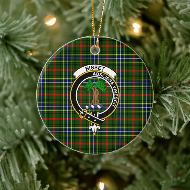 Scottish Clan Bisset Pattern Tartan und Wappen Keramik Ornament (Baum)