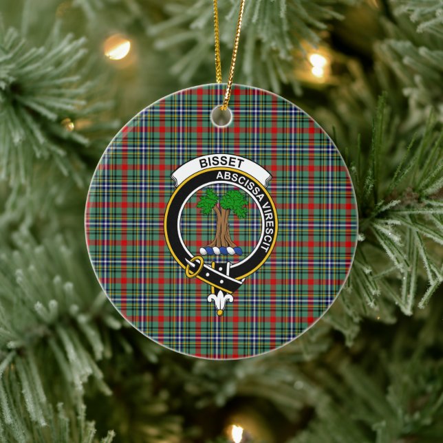 Scottish Clan Bisset Tartan und Wappen Keramik Ornament (Baum)