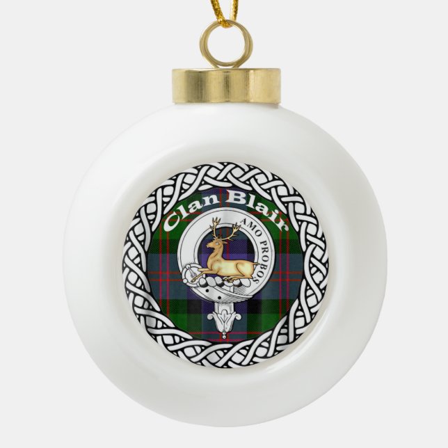 Scottish Clan Blair Old Tartan und Wappen Keramik Kugel-Ornament (Vorderseite)