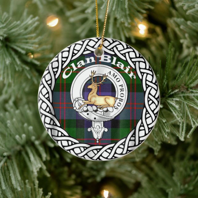 Scottish Clan Blair Wappen Old Tartan und Wappen Keramik Ornament (Baum)
