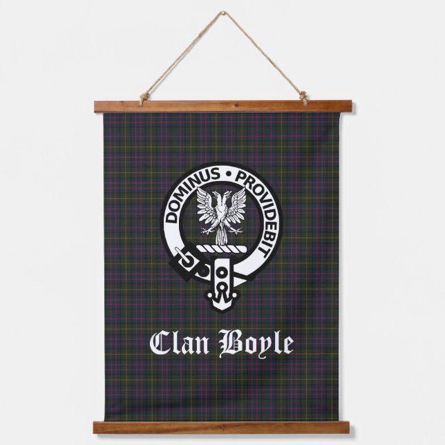 Scottish Clan Boyle Wappen Abzeichen & Tartan Wandteppich Mit Holzrahmen (Vorderseite)
