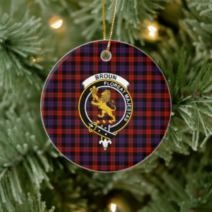 Scottish Clan Broun Modern Tartan und Wappen Keramik Ornament