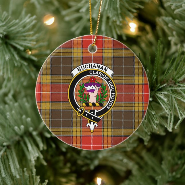 Scottish Clan Buchanan Old Set Weathered Tartan an Keramik Ornament (Baum)
