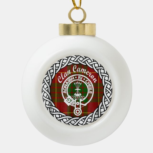 Scottish Clan Cameron Tartan und Wappen Keramik Kugel-Ornament (Vorderseite)