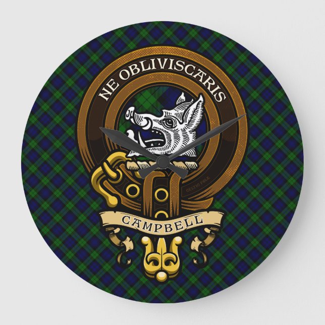 Scottish Clan Campbell Abzeichen und Wappen Große Wanduhr (Vorderseite)