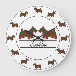 Scottish Clan Erskine Tartan Kariert Scottie Dogs Große Wanduhr