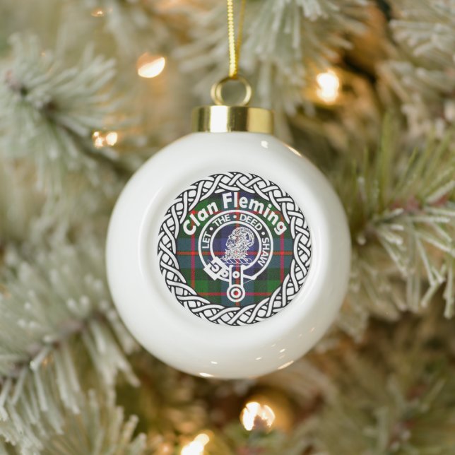 Scottish Clan Fleming Tartan und Wappen Keramik Kugel-Ornament (Baum)