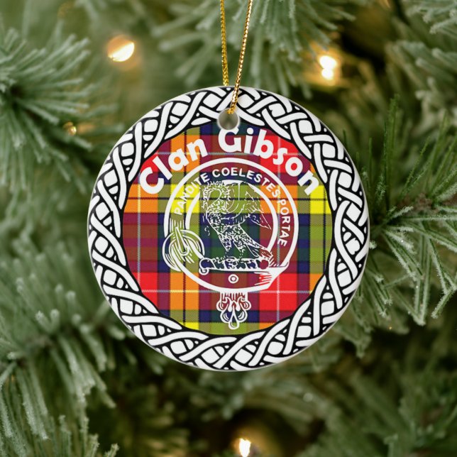 Scottish Clan Gibson Tartan und Wappen Keramik Ornament (Baum)