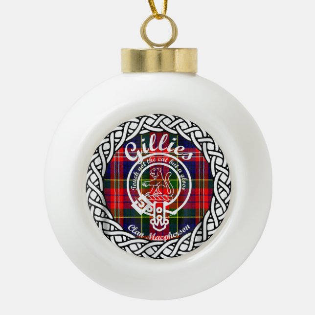 Scottish Clan Gillies Tartan und Wappen Keramik Kugel-Ornament (Vorderseite)