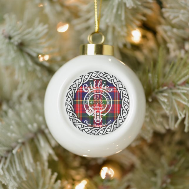 Scottish Clan Gillies Tartan und Wappen Keramik Kugel-Ornament (Baum)