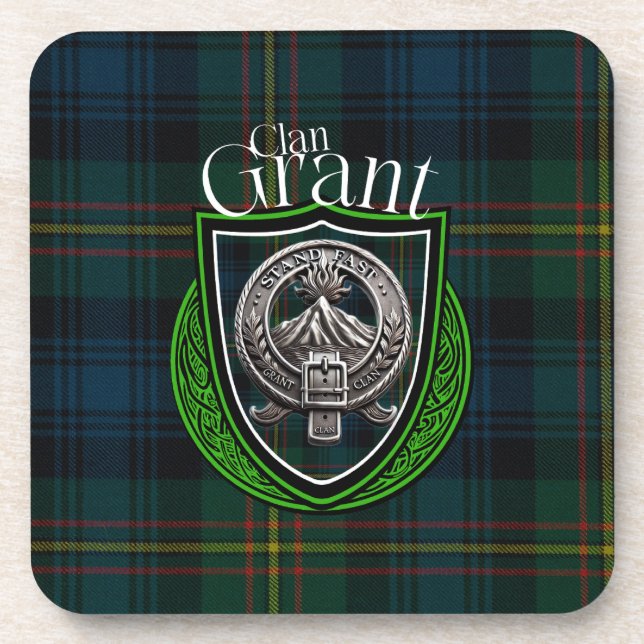 Scottish Clan Grant Tartan und Wappen Getränkeuntersetzer (Vorderseite)