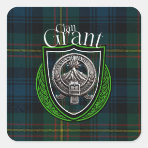 Scottish Clan Grant Tartan und Wappen Quadratischer Aufkleber