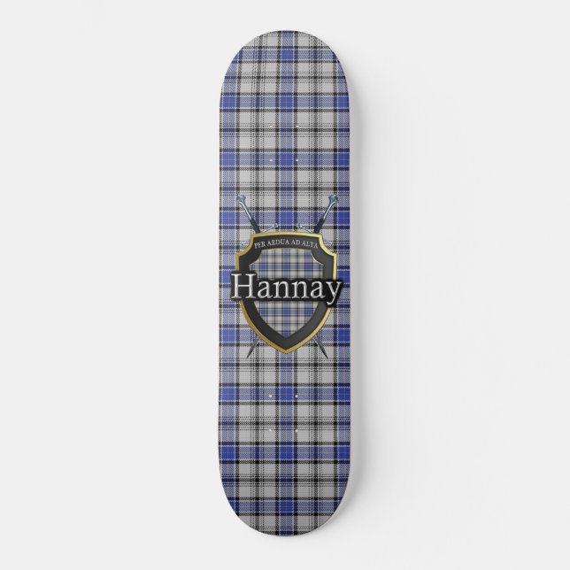 Scottish Clan Hannay Tartan Shield Skateboard (Vorderseite)