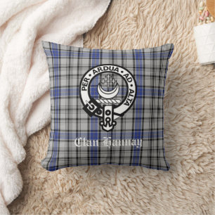 Scottish Clan Hannay Wappen Abzeichen und Tartan C Kissen