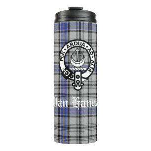 Scottish Clan Hannay Wappen Abzeichen und Tartan C Thermosbecher