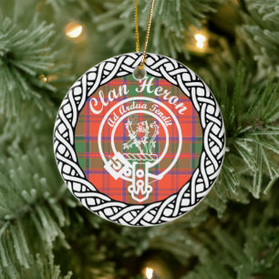 Scottish Clan Heron Tartan und Wappen Keramik Ornament