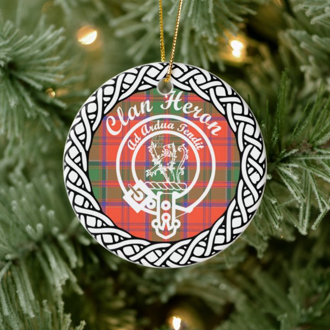Scottish Clan Heron Tartan und Wappen Keramik Ornament (Baum)