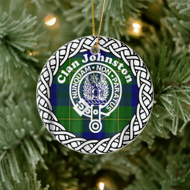 Scottish Clan Johnston Tartan und Wappen Keramik Ornament (Baum)