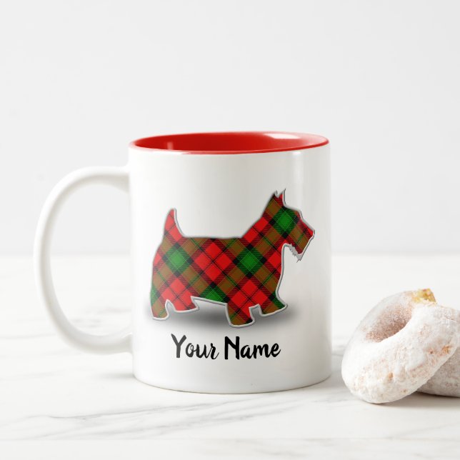Scottish Clan Kerr Tartan Scottish Terrier Zweifarbige Tasse (Mit Donut)